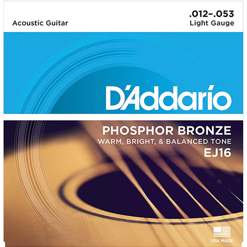 D'addario EJ16 Phosphor Bronze, Light, Acoustic Guitar String 12-53 (EJ 16 EJ16E)