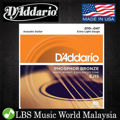 D'addario EJ15 Phosphor Bronze Extra Light Acoustic Guitar String (10-47)