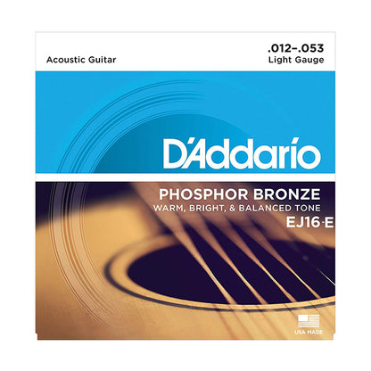 D'addario EJ16 Phosphor Bronze, Light, Acoustic Guitar String 12-53 (EJ 16 EJ16E)