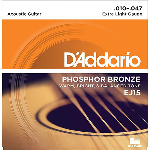 D'addario EJ15 Phosphor Bronze Extra Light Acoustic Guitar String (10-47)