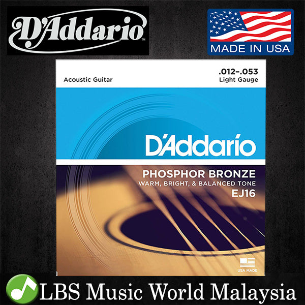 D'addario EJ16 Phosphor Bronze, Light, Acoustic Guitar String 12-53 (EJ 16 EJ16E)