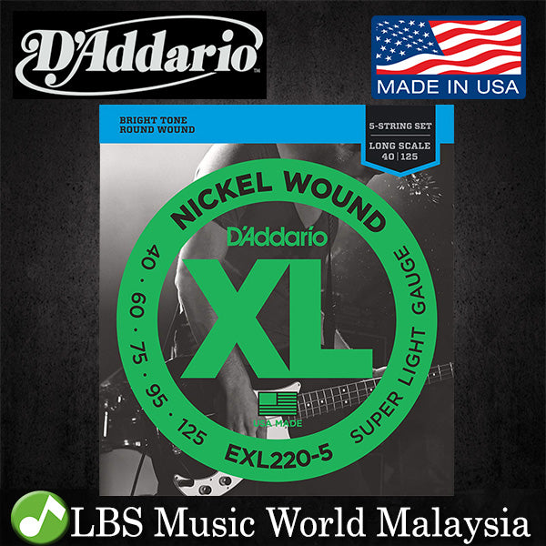 D'ADDARIO  EXL220-5 Nickel Wound 5-String Bass, Super Light, DADDARIO BASS GUITAR STRINGS