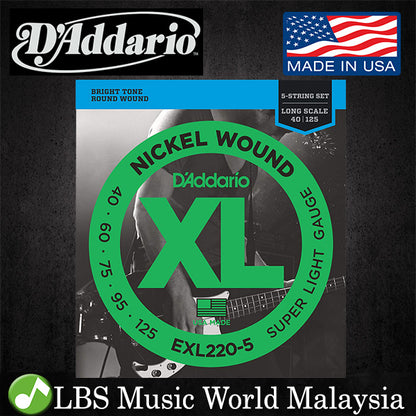 D'ADDARIO  EXL220-5 Nickel Wound 5-String Bass, Super Light, DADDARIO BASS GUITAR STRINGS