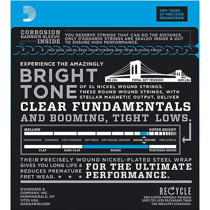 D'ADDARIO  EXL165 Nickel Wound Bass, Custom Light, DADDARIO BASS GUITAR STRINGS