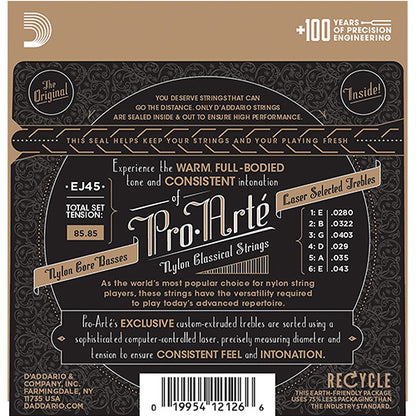 D'addario EJ45 Pro-Arté Nylon Classical Guitar String Normal Tension Daddario D addario (EJ 45)