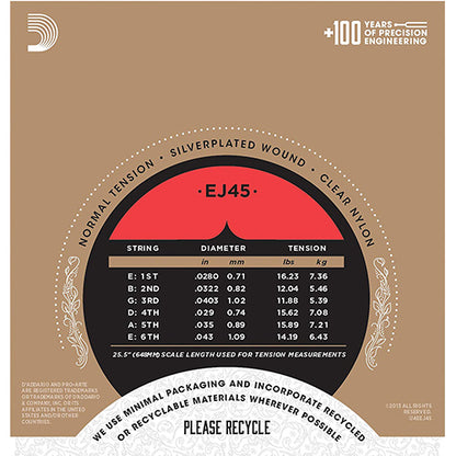 D'addario EJ45 Pro-Arté Nylon Classical Guitar String Normal Tension Daddario D addario (EJ 45)