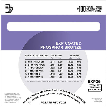 D'addario EXP26 Coated Phosphor Bronze Acoustic Guitar String 11-52 Daddario D addario (EXP 26)