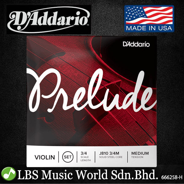 D'Addario J810 Prelude Violin String Set 4/4 Scale Medium Tension Daddario D addario Violin Strings