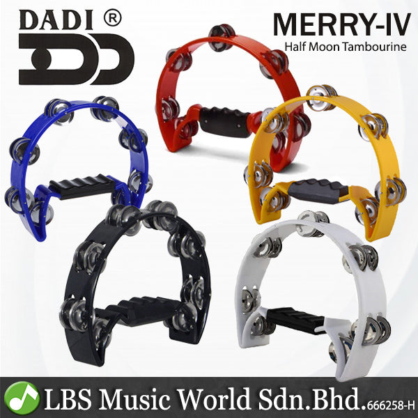 Dadi 2000-1.1 Merry IV Double Cut Away Half Moon Tambourine with Jingle For Drum Set and Percussion (Random Colour)