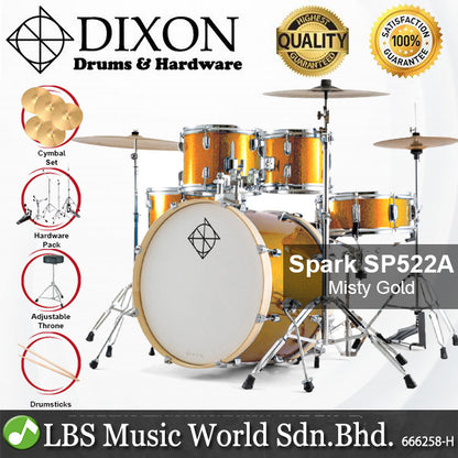 Dixon Spark SP520AMGD Drum Set Complete Standard 5 Piece Drum Kit Bundle Misty Gold