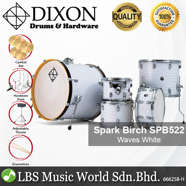 Dixon Spark Birch SPB522WW Drum Set 5 Piece Complete with Hardware Waves White
