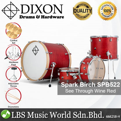 Dixon Spark Birch SPB522STWR Drum Set 5 Piece Complete with Hardware See Through Wine Red