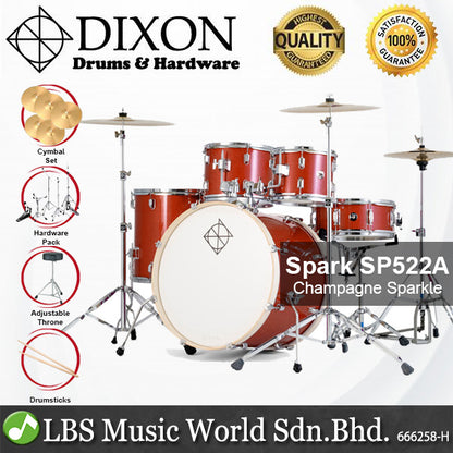 Dixon Spark SP522ACPS Drum Set Complete Standard 5 Piece Drum Kit Bundle Champagne Sparkle