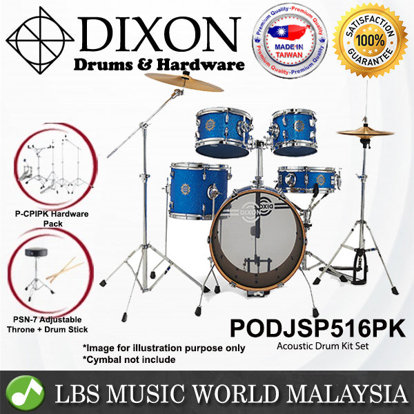 Dixon PODTR516 Jet Set 5 Pieces Acoustic Drum Kit Set - Blue