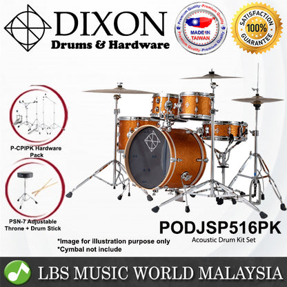 Dixon PODJSP516PK Jet Set Plus 5 Pieces Acoustic Drum Kit Set  - Orange Sparkle
