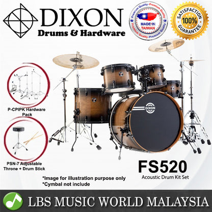 Dixon FS520 Fuse 5 Pieces Acoustic Drum Kit Set - Brown Burst
