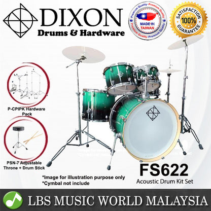 Dixon FS622 Fuse 6 Pieces Acoustic Drum Kit Set - Green Ice Fade