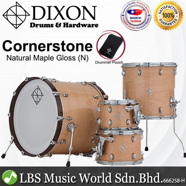 Dixon PODCSTM422 Cornerstone 4 Pieces Drum Kit Set Maple Shell - Natural Maple Gloss (Drum Shell Pack)