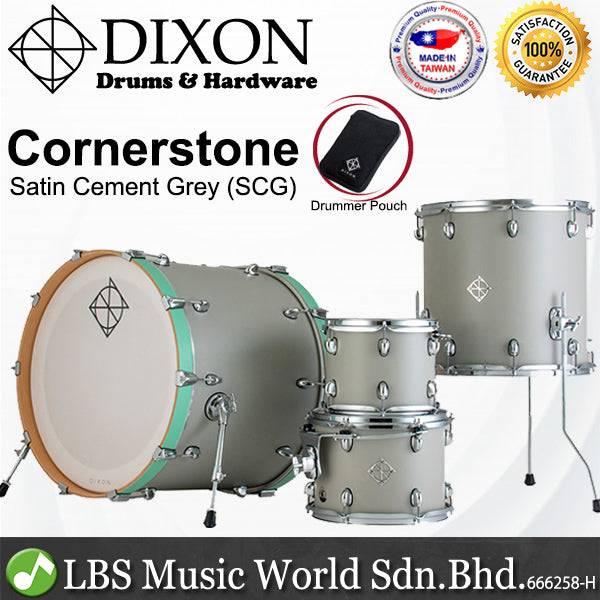 Dixon PODCSTM422 Cornerstone 4 Pieces Drum Kit Set Maple Shell - Satin Cement Grey (Drum Shell Pack)