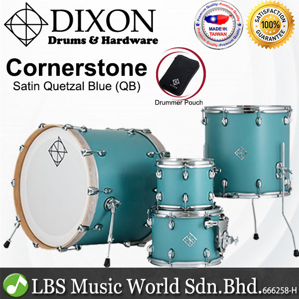 Dixon PODCSTM422 Cornerstone 4 Pieces Drum Kit Set Maple Shell - Satin Quetzal Blue (Drum Shell Pack)