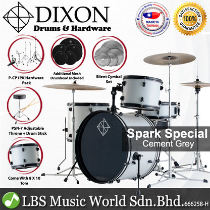 Dixon PODSP522ACG-ML Spark 5 Pieces Acoustic Drum Kit Set Special Edition With 5 Pieces Silent Cymbal Set - Cement Grey