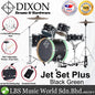 Dixon PODJ516PKBG-WB Jet Set Plus 5 Piece Acoustic Hybrid 2 Side Drum Kit Set with Hardware Pack - Black Green