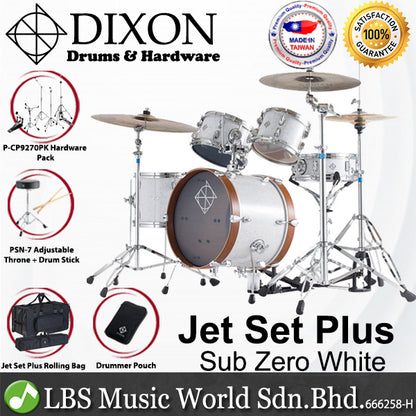 Dixon PODJ516PKSZW-WB Jet Set Plus 5 Piece Acoustic Hybrid 2 Side Drum Kit Set with Hardware Pack - Sun Zero White