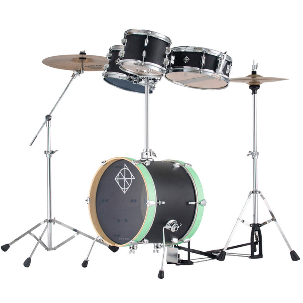 Dixon PODJ516PKBG-WB Jet Set Plus 5 Piece Acoustic Hybrid 2 Side Drum Kit Set with Hardware Pack - Black Green