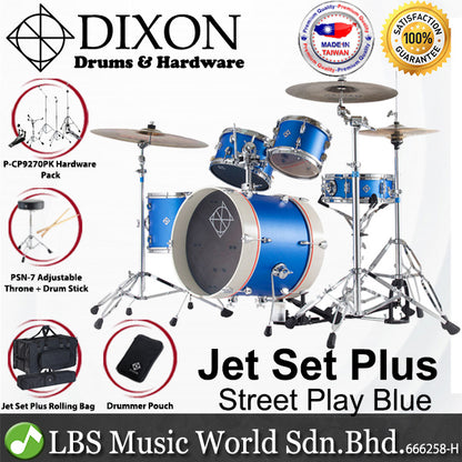 Dixon PODJ516PKSPB-WB Jet Set Plus 5 Piece Acoustic Hybrid 2 Side Drum Kit Set with Hardware Pack - Street Play Blue