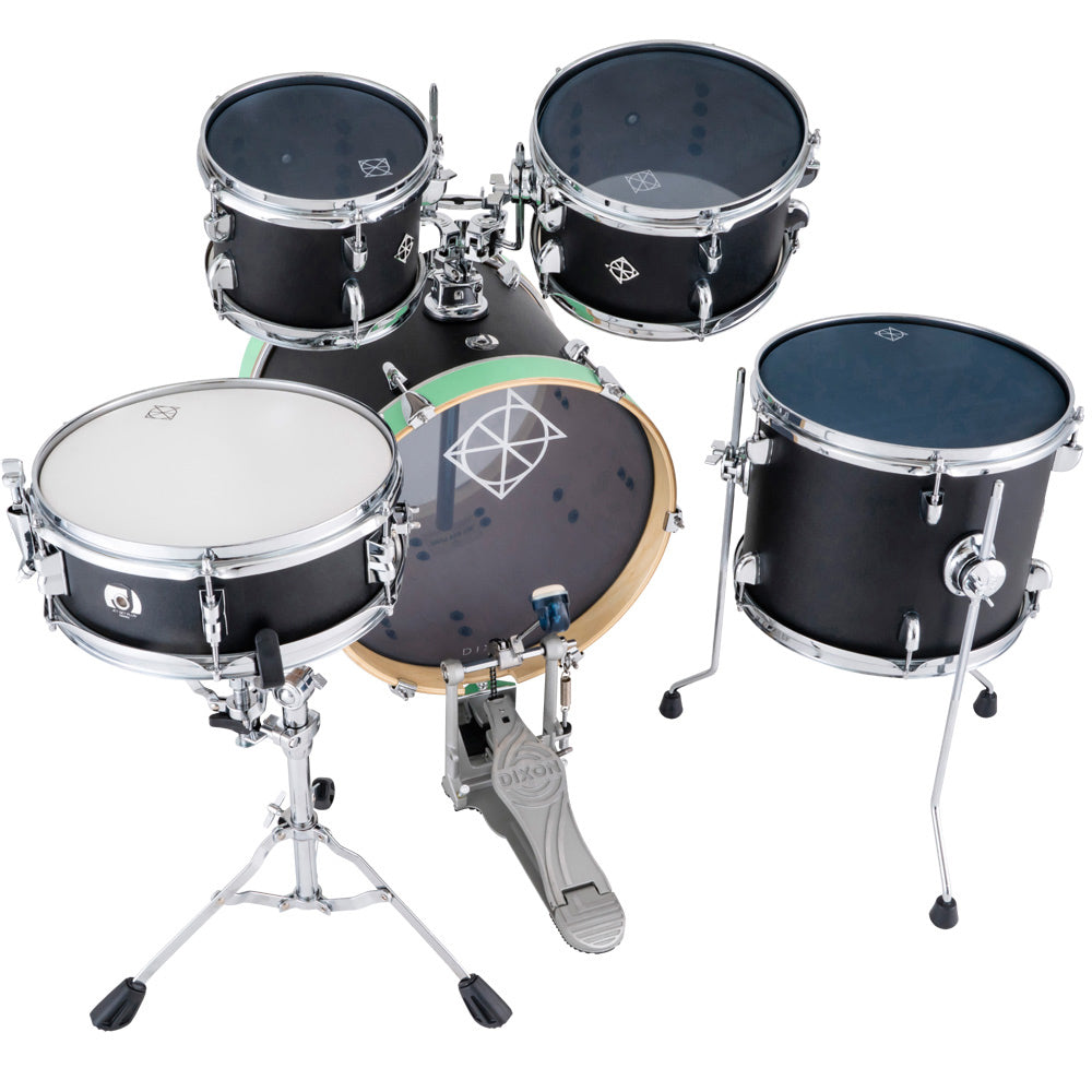 Dixon PODJ516PKBG-WB Jet Set Plus 5 Piece Acoustic Hybrid 2 Side Drum Kit Set with Hardware Pack - Black Green