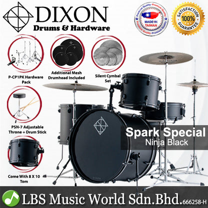 Dixon PODSP522ANB-ML Spark 5 Pieces Acoustic Drum Kit Set Special Edition With 5 Pieces Silent Cymbal Set - Ninja Black