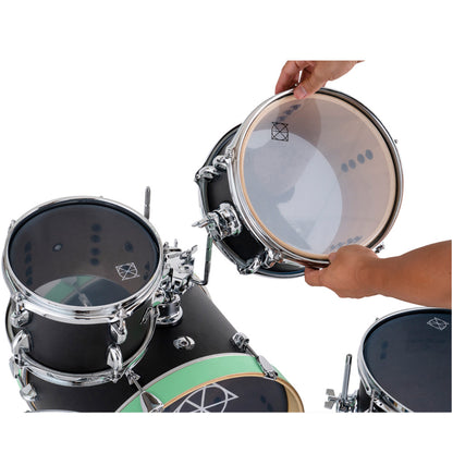 Dixon PODJ516PKBG-WB Jet Set Plus 5 Piece Acoustic Hybrid 2 Side Drum Kit Set with Hardware Pack - Black Green