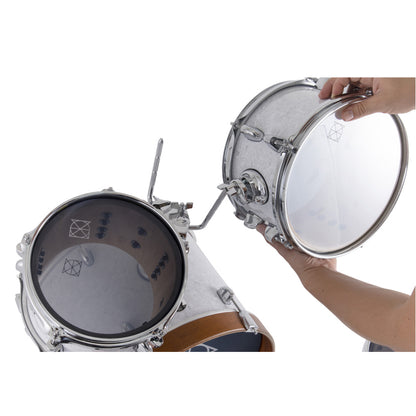 Dixon PODJ516PKSZW-WB Jet Set Plus 5 Piece Acoustic Hybrid 2 Side Drum Kit Set with Hardware Pack - Sun Zero White