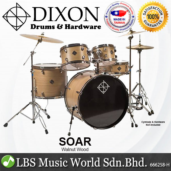 Dixon Soar Series 5 Piece Drum Kit Mahagony Shell 22" Kick with MS-X Istanbul Cymbal Set (Walnut Wood)