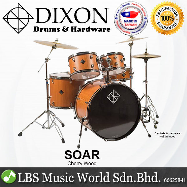 Dixon Soar Series 5 Piece Drum Kit Mahagony Shell 22" Kick with MS-X Istanbul Cymbal Set (Cherry Wood)