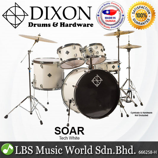 Dixon Soar Series 5 Piece Drum Kit Mahagony Shell 22" Kick with MS-X Istanbul Cymbal Set (Tech White)
