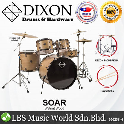Dixon Soar Series 5 Piece Drum Kit Mahagony Shell 22" Kick with MS-X Istanbul Cymbal Set (Walnut Wood)