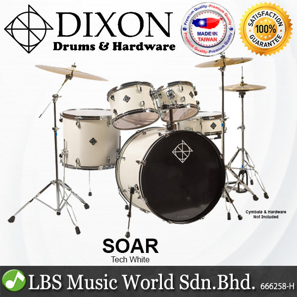Dixon Soar Series 5 Piece Drum Kit Mahagony Shell 22" Kick with MS-X Istanbul Cymbal Set (Tech White)