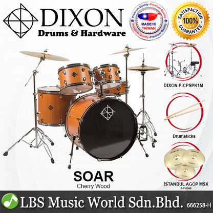 Dixon Soar Series 5 Piece Drum Kit Mahagony Shell 22" Kick with MS-X Istanbul Cymbal Set (Cherry Wood)