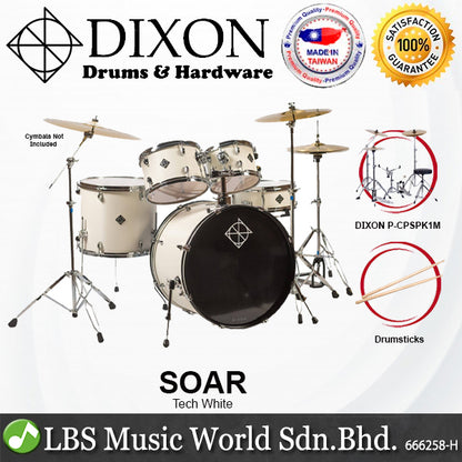 Dixon Soar Series 5 Piece Drum Kit Mahagony Shell 22" Kick with MS-X Istanbul Cymbal Set (Tech White)
