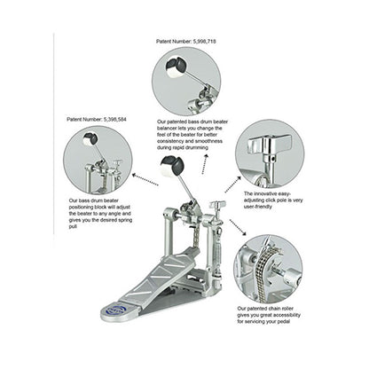 Dixon PP-K900 Single Bass Drum Pedal with Double Chain CAM Driven System (PP-K900-KS)