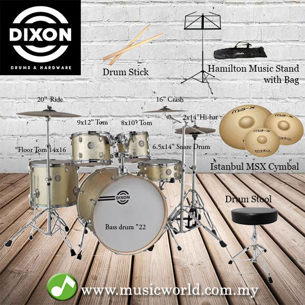 Dixon Drum Set Gold Silk Drum Set Fuse Series Dum Kit [5pcs]