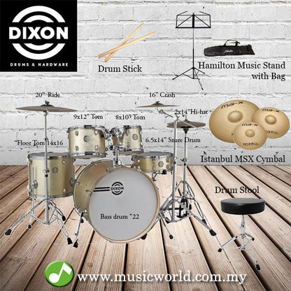 Dixon Drum Set Gold Silk Drum Set Fuse Series Dum Kit [5pcs]
