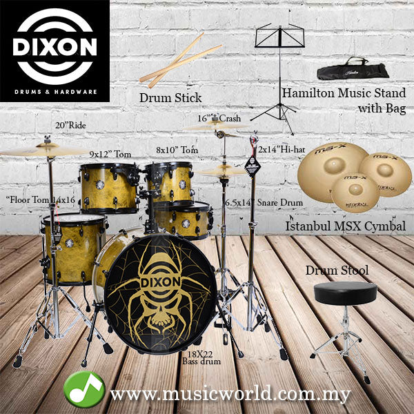 [Discontinued] DIXON DRUM SET SPIDER GOLD WIDOW FUSE SERIES DRUM KIT
