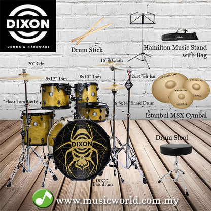 [Discontinued] DIXON DRUM SET SPIDER GOLD WIDOW FUSE SERIES DRUM KIT