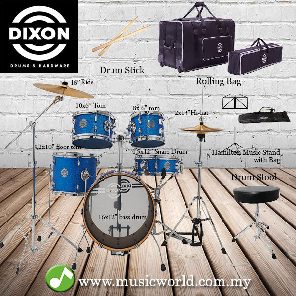 DIXON Drum Set Jet Set Plus Silent Drum set Blue Sparkle Travel Drum Kit