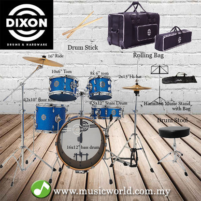DIXON Drum Set Jet Set Plus Silent Drum set Blue Sparkle Travel Drum Kit