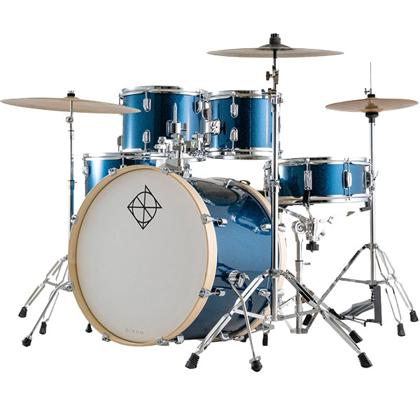 Dixon Spark SP522AOBS Drum Set Complete Standard 5 Piece Drum Kit Bundle Ocean Blue Sparkle