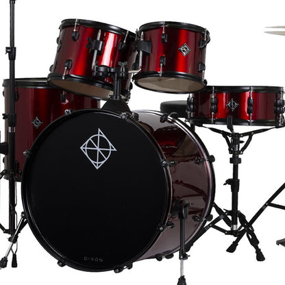Dixon Spark SP520AWR Drum Set Complete Standard 5 Piece Drum Kit Bundle Wine Red