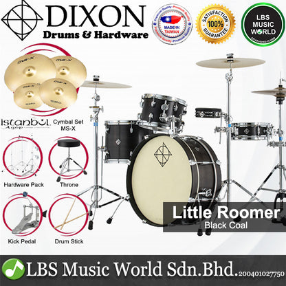 Dixon PODL520PK1BKC Little Roomer 5 Pieces Drum Set Full Package with Hardware and Cymbal - Black Coal